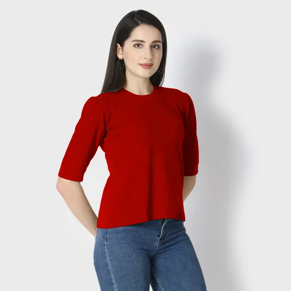 Red_Polycotton_T-Shirts_For_Women