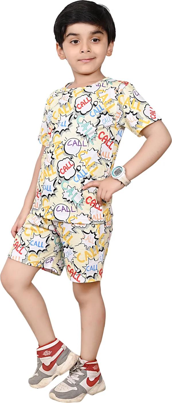 Beige_Boys_&_Girls_Casual_T-Shirt_Shorts