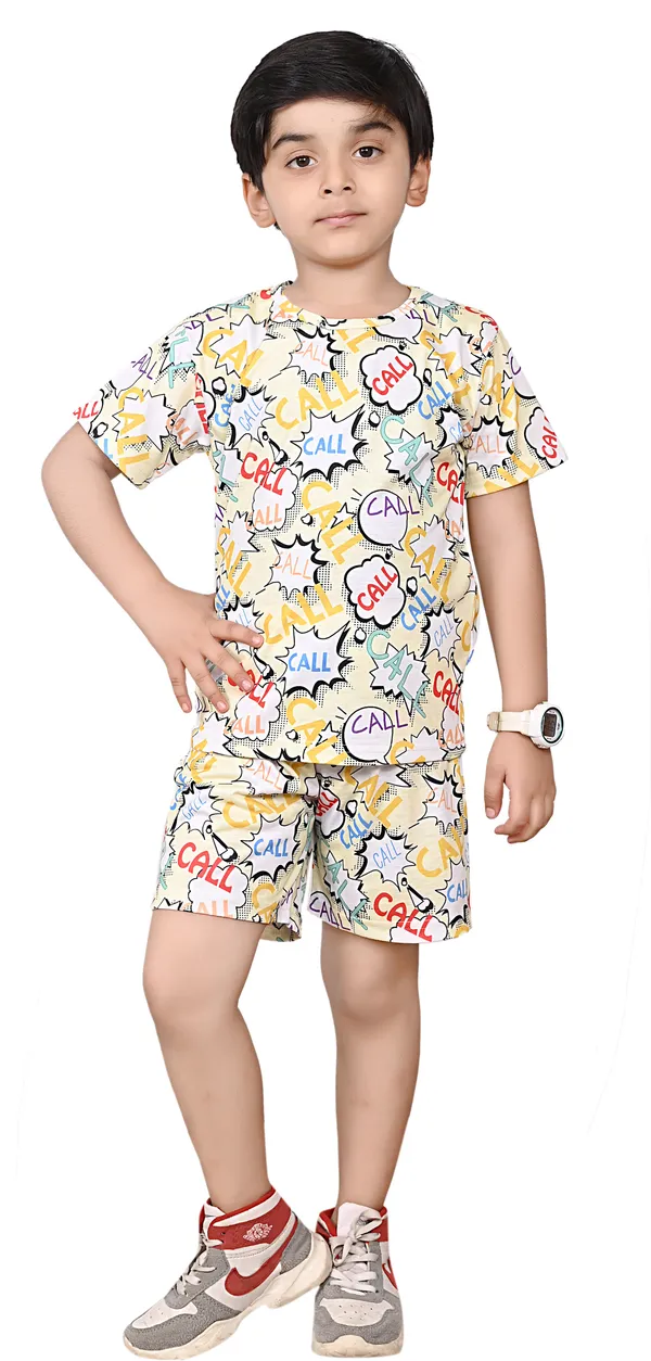 Beige_Boys_&_Girls_Casual_T-Shirt_Shorts