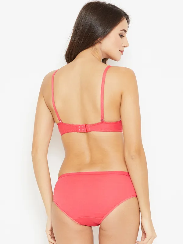 Coral_Padded_T-Shirt_Bra_Panty_Set_For_Women