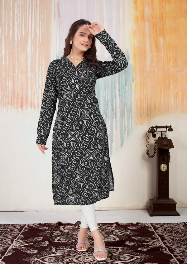 Cotton_Black_Bandhaani_Printed_Kurta_With_Long_Sleeves
