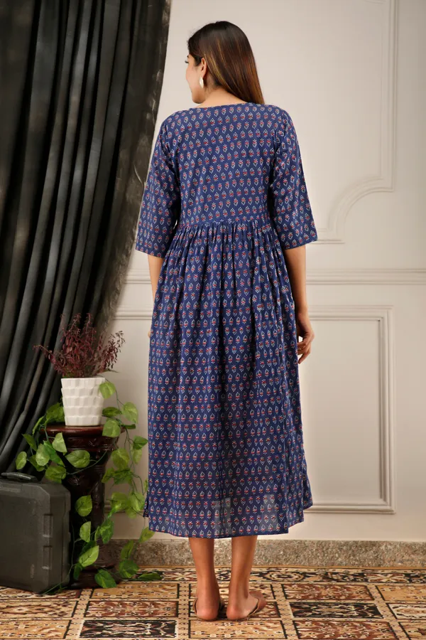 Cotton_Blue_Butti_Printed_Maternity_Dress