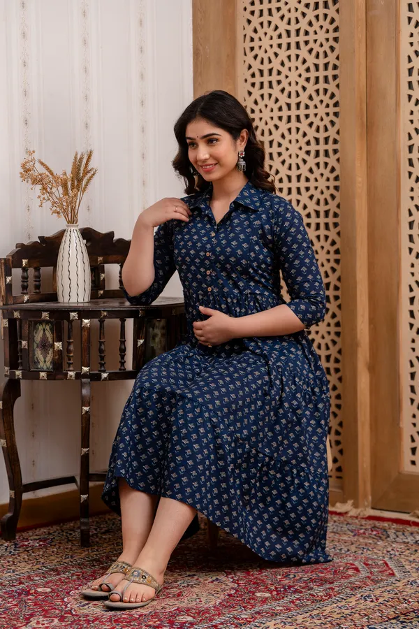 Cotton_Blue_Butti_Shirs_Coller_Maternity_&_Nursing_3_Tyer_Dress