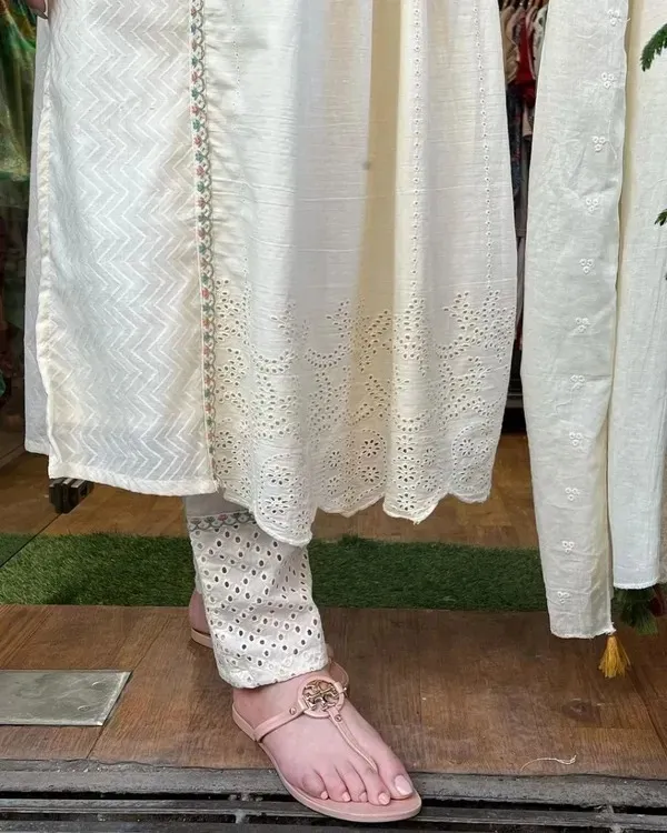 White_Cotton_Embroidered_Regular_Fit_Solid_Kurta,_Pant_And_Dupatta_Set_For_Women
