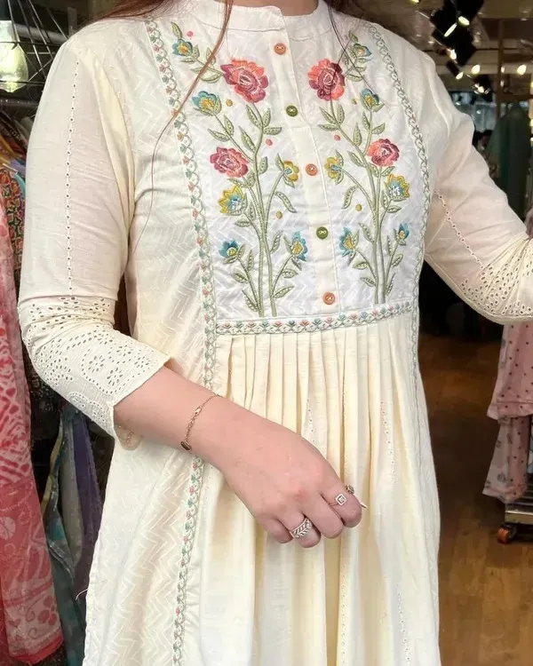 White_Cotton_Embroidered_Regular_Fit_Solid_Kurta,_Pant_And_Dupatta_Set_For_Women