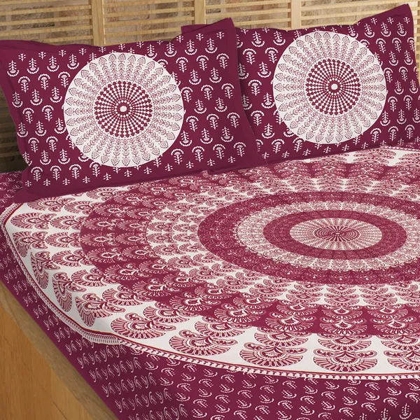 _Cotton_Double_Printed_Flat_Bedsheet__(Pack_of_1,_Mroon)