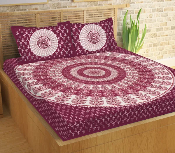 _Cotton_Double_Printed_Flat_Bedsheet__(Pack_of_1,_Mroon)