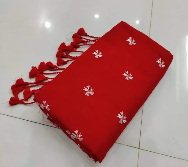 Red_Cotton_Embroidery_Shiuli_Design_Saree