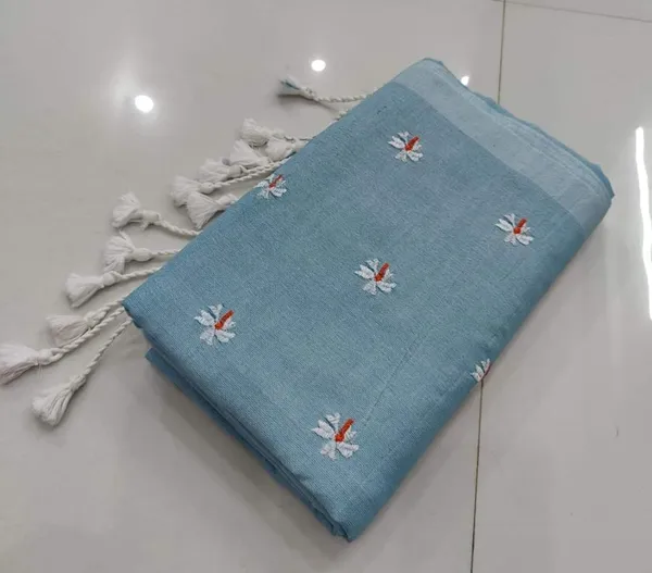 Sky_Blue_Cotton_Embroidery_Full_Body_Shiuli_Design_Handloom_Saree