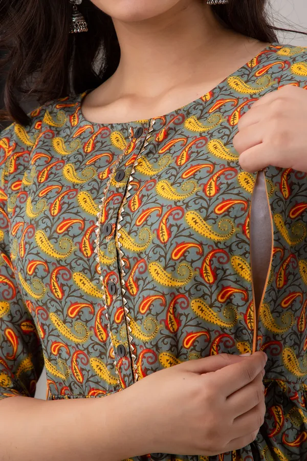 Maternity_Cotton_Feeding_Printed_Green_Dress