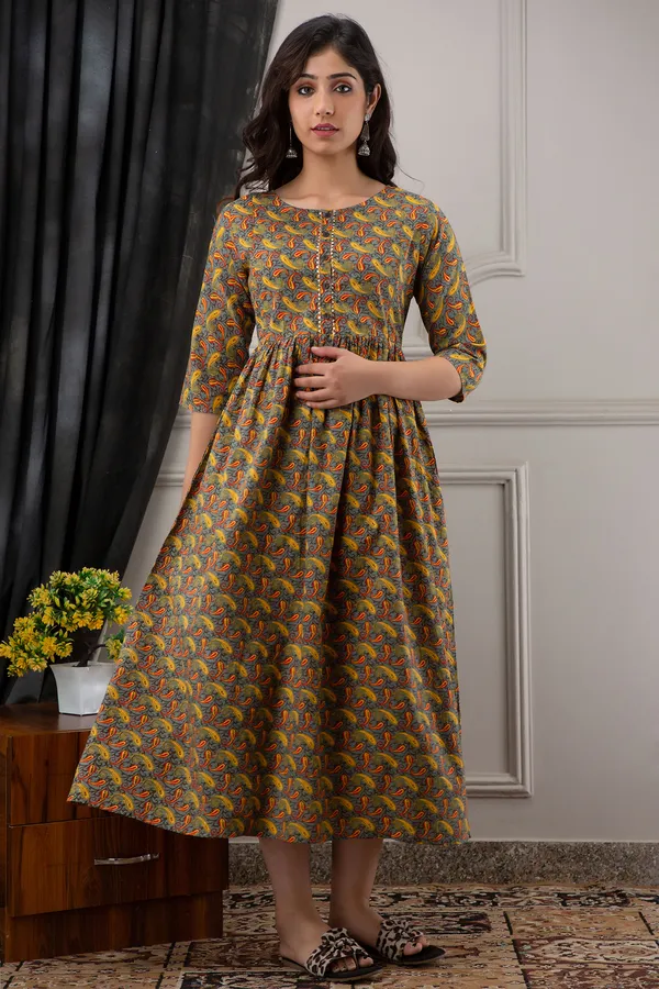 Maternity_Cotton_Feeding_Printed_Green_Dress