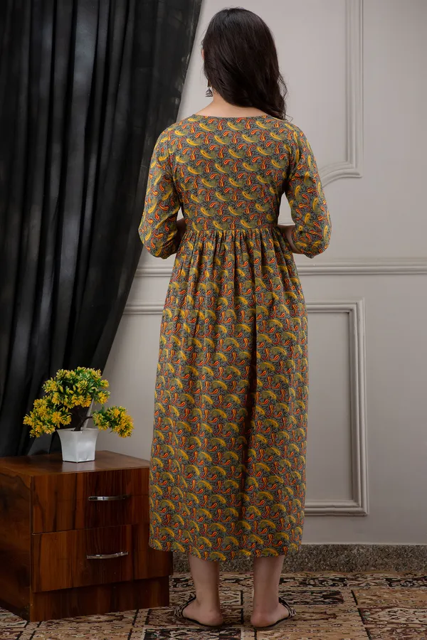 Maternity_Cotton_Feeding_Printed_Green_Dress
