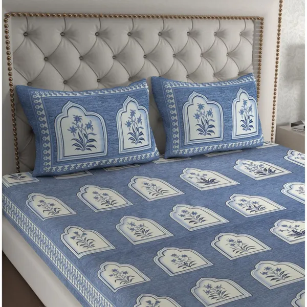Cotton_Floral_Jaipuri_Printed_Double_Bedsheet_with_2_Pillow_Covers,_Blue