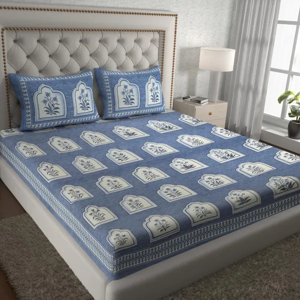 Cotton_Floral_Jaipuri_Printed_Double_Bedsheet_with_2_Pillow_Covers,_Blue