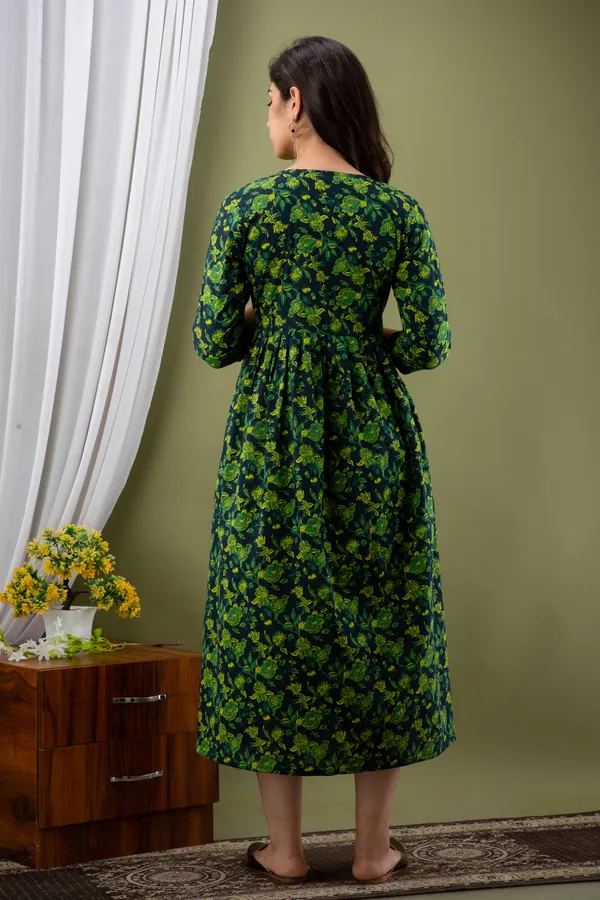 Cotton_Flower_Printed_Maternity_Green_Kurti
