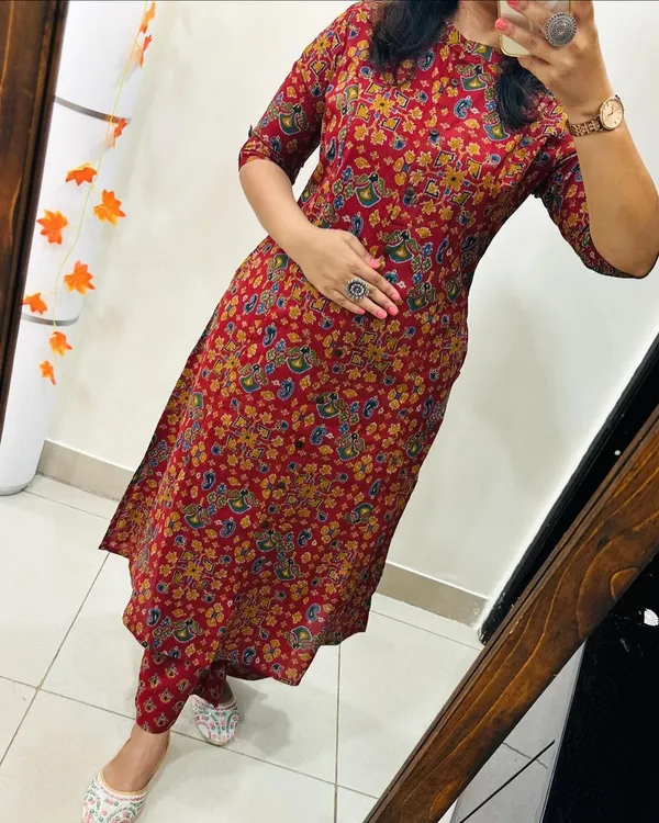 Red_Cotton_Kurta_And_Pant_Co-Ord_Set_For_Women