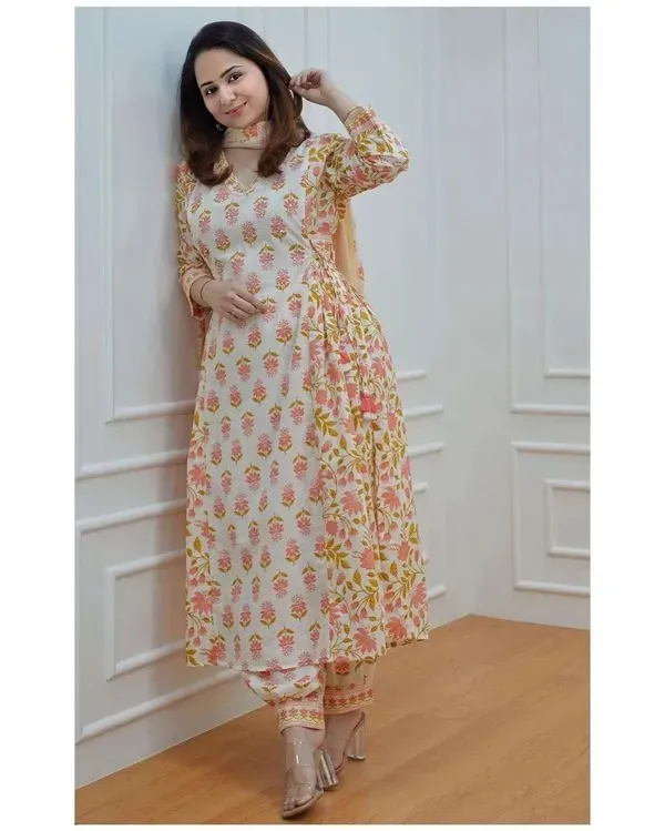 Orange_Cotton_Kurta_with_Pant_&_Dupatta_For_Women