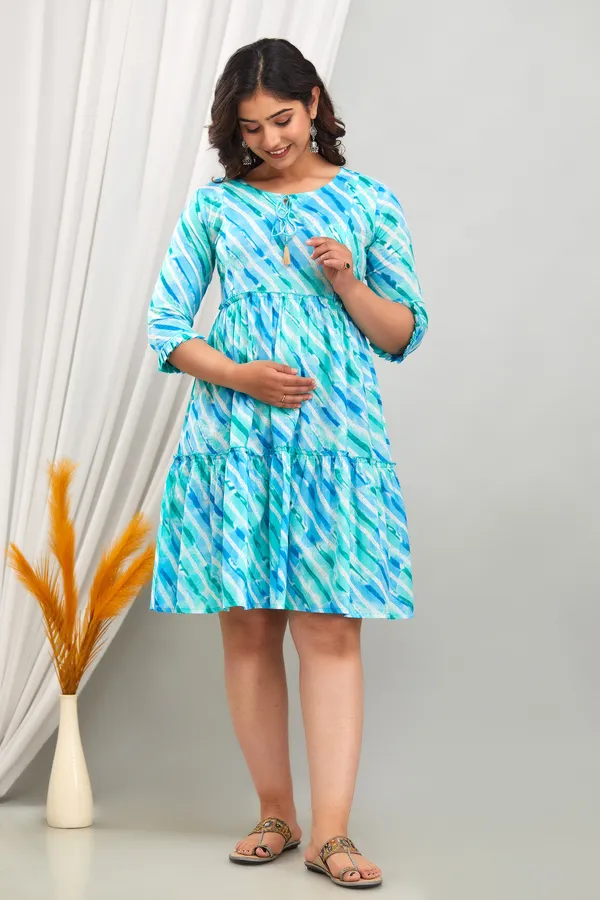 Maternity_Cotton_Lahariya_Printed_Sea_Green_Feeding_Drees