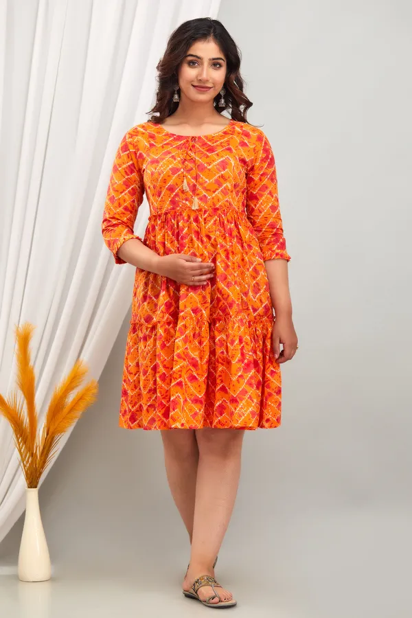 Maternity_Cotton_Orange_Printed_Short_Feeding_Dress