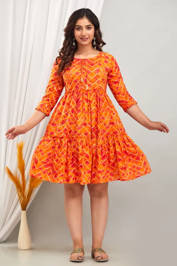 Maternity_Cotton_Orange_Printed_Short_Feeding_Dress