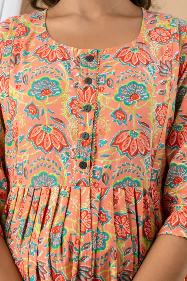 Cotton_Peach_Floral_Printed_Maternity_kurti