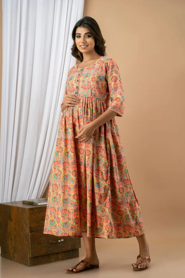 Cotton_Peach_Floral_Printed_Maternity_kurti