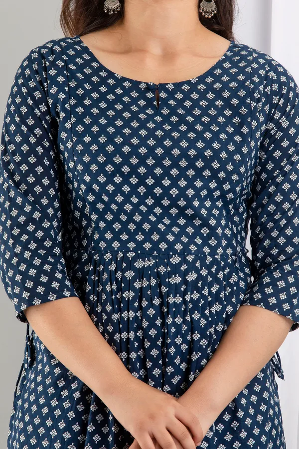 Cotton_Printed_Blue_Butti_Maternity_&_Nursing_Dress