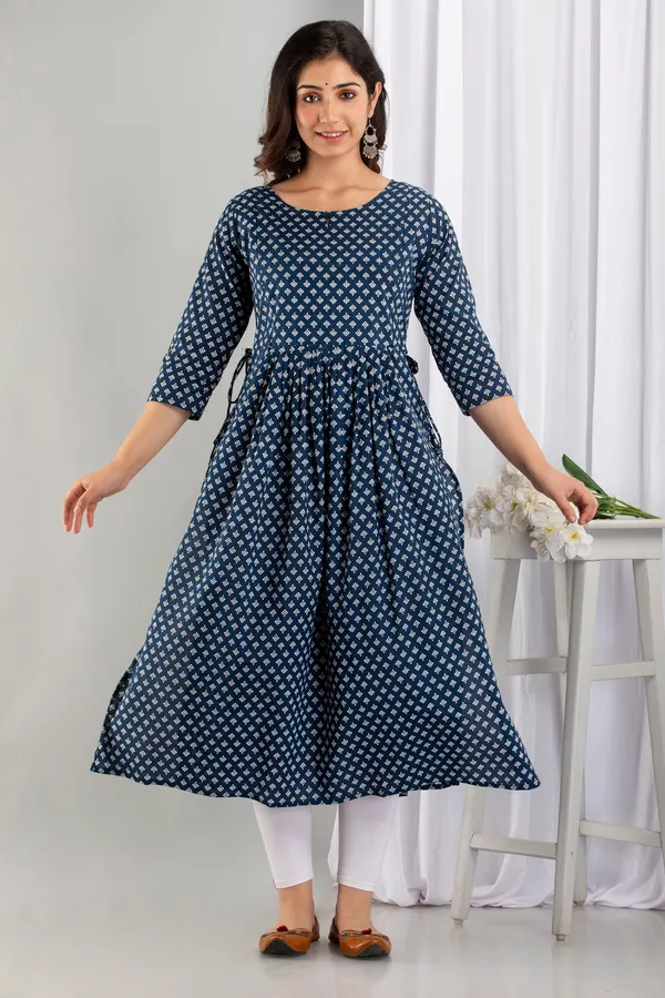 Cotton_Printed_Blue_Butti_Maternity_&_Nursing_Dress
