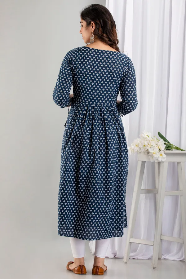 Cotton_Printed_Blue_Butti_Maternity_&_Nursing_Dress