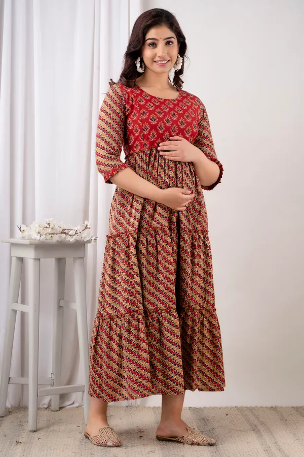 Cotton_Printed_Maternity_Maroon_Dress-_KI590
