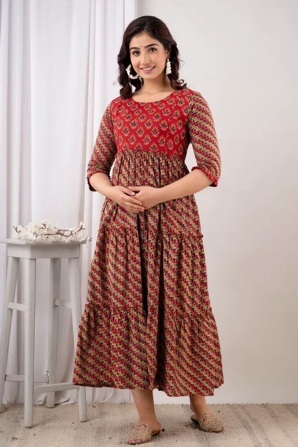 Cotton_Printed_Maternity_Maroon_Dress-_KI590
