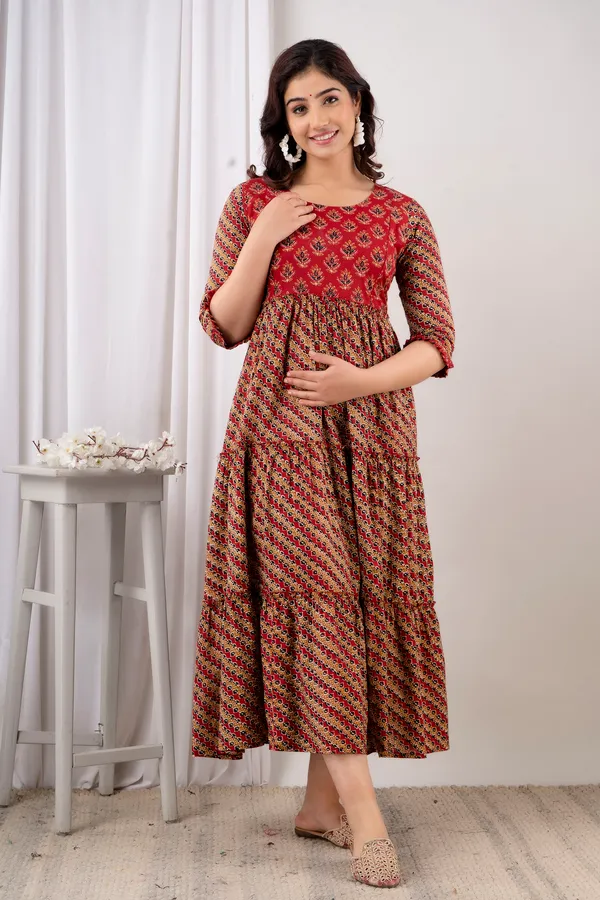 Cotton_Printed_Maternity_Maroon_Dress-_KI590