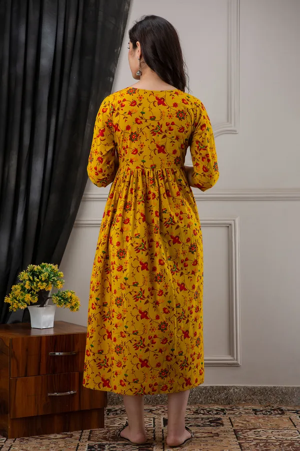 Cotton_Printed_Maternity_Mustard_Dress