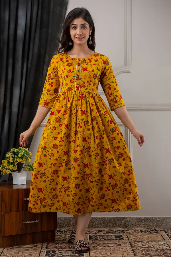 Cotton_Printed_Maternity_Mustard_Dress