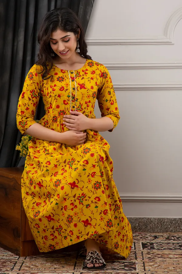 Cotton_Printed_Maternity_Mustard_Dress
