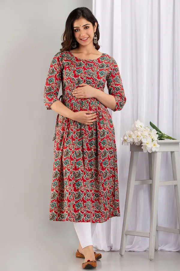Cotton_Printed_Maternity_&_Nursing_Red_Dress