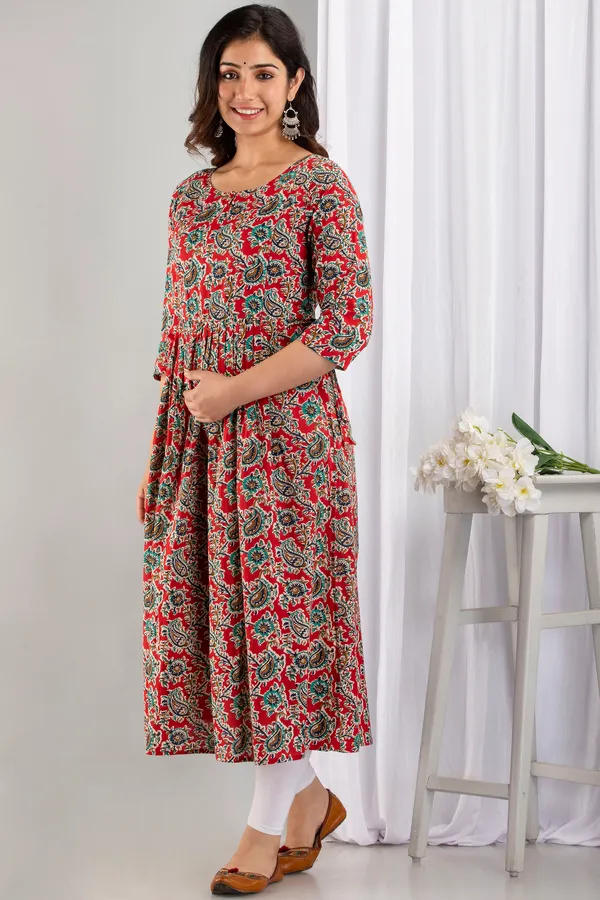 Cotton_Printed_Maternity_&_Nursing_Red_Dress