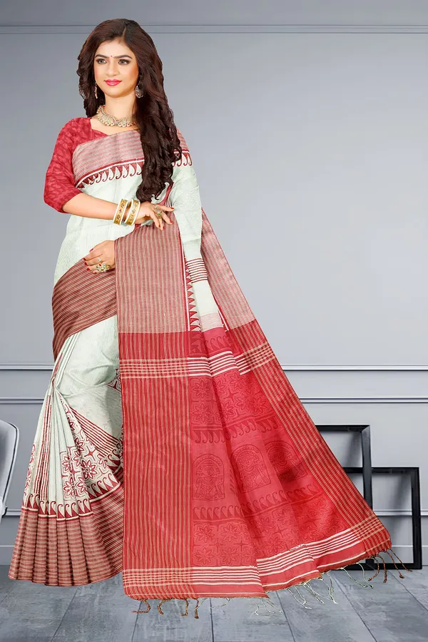 White_Cotton_Silk_Print_Handloom_Saree