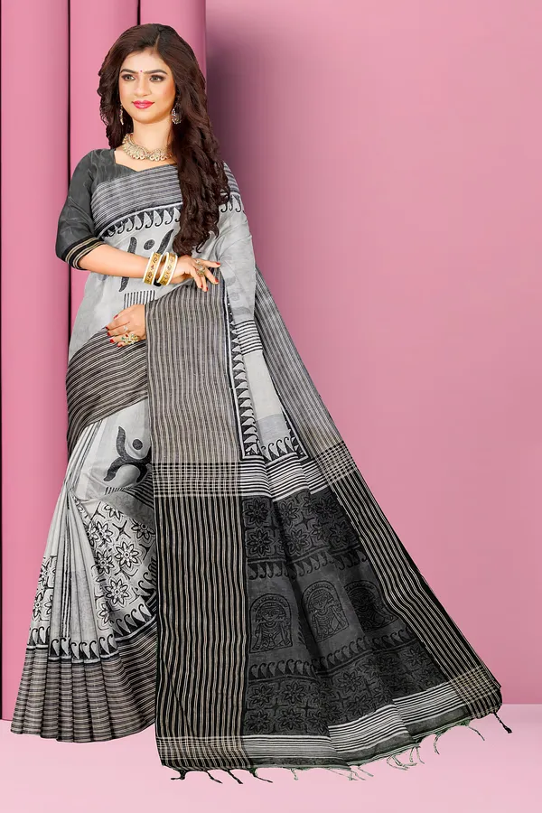 Grey_Cotton_Silk_Print_Handloom_Saree