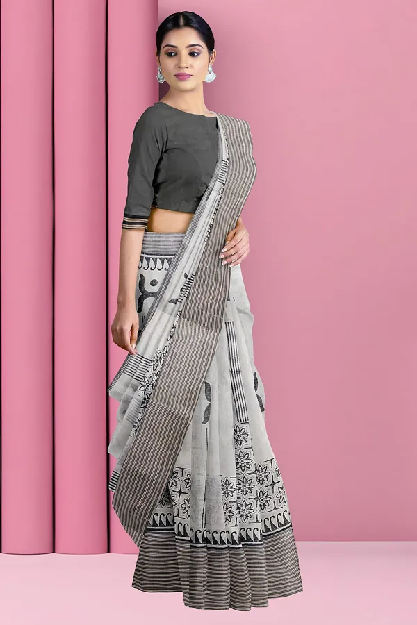 Grey_Cotton_Silk_Print_Handloom_Saree