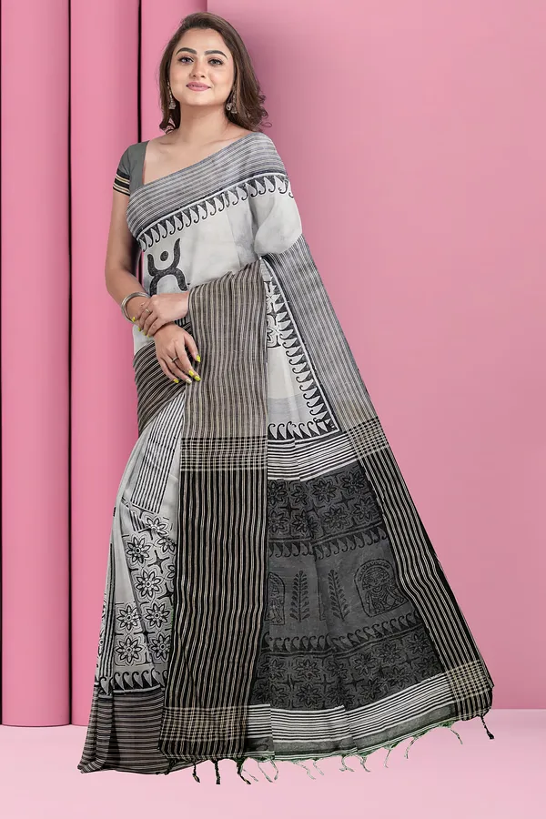 Grey_Cotton_Silk_Print_Handloom_Saree