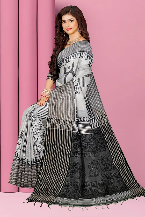 Grey_Cotton_Silk_Print_Handloom_Saree