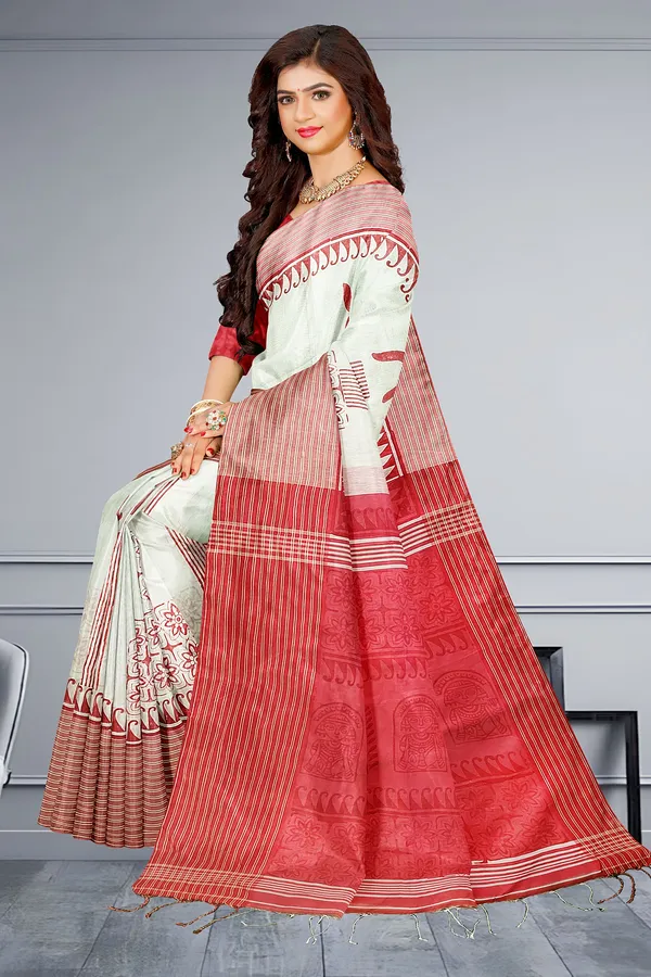 White_Cotton_Silk_Print_Handloom_Saree