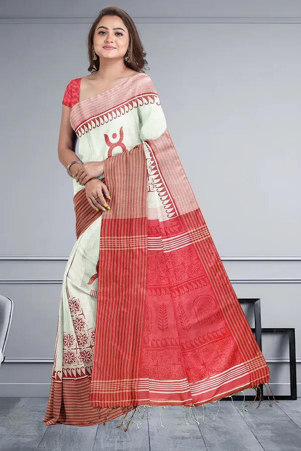 White_Cotton_Silk_Print_Handloom_Saree