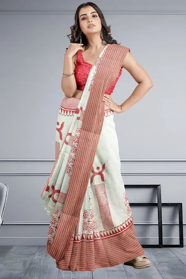 White_Cotton_Silk_Print_Handloom_Saree