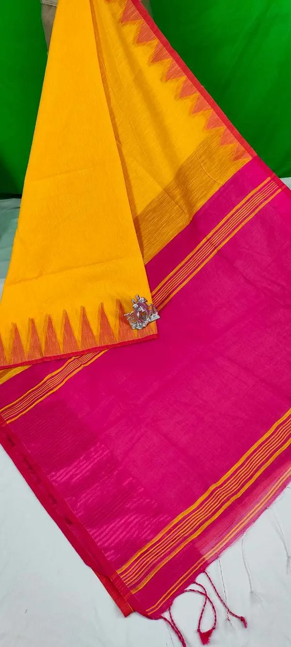 Yellow_Cotton_Silk_Temple_Border_Woven_Handloom_Saree