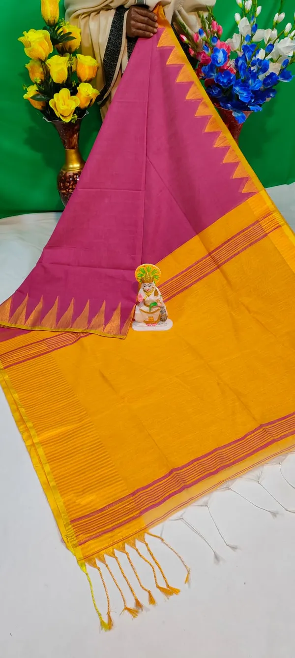 Rani_Pink_Cotton_Silk_Temple_Border_Woven_Handloom_Saree