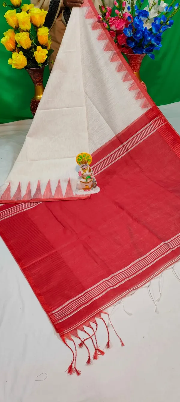 White_Cotton_Silk_Temple_Border_Woven_Handloom_Saree