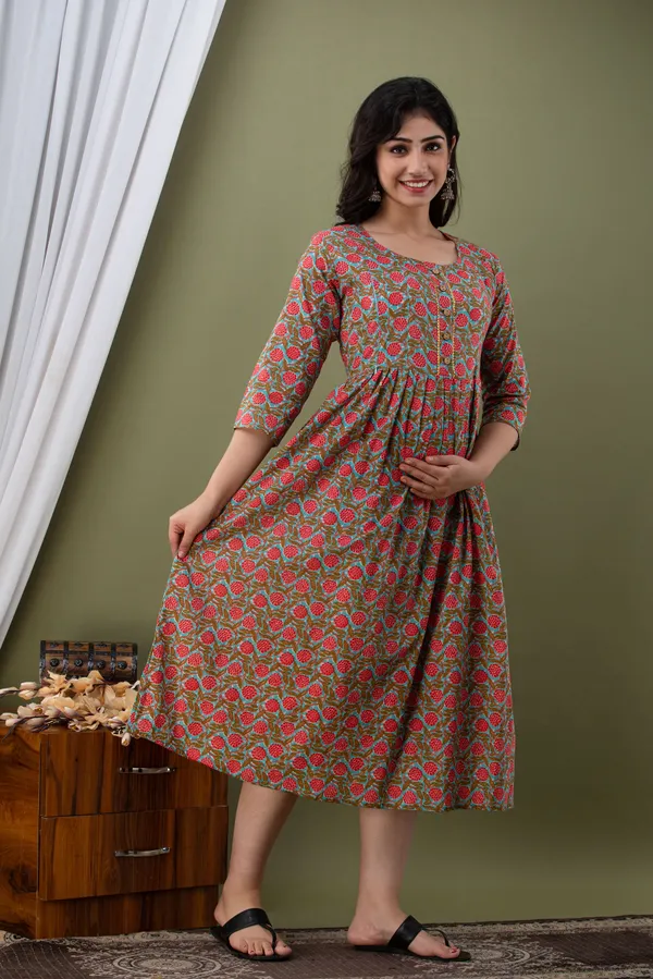 Cotton_Sky_Pink_Floral_Print_Maternity_Kurti
