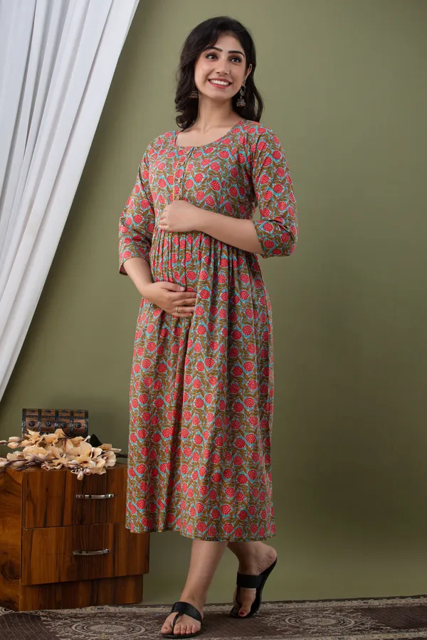 Cotton_Sky_Pink_Floral_Print_Maternity_Kurti